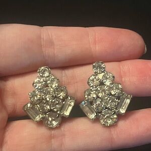 Vintage Albert Weiss Silver Tone Crystal Cluster Clip Earrings